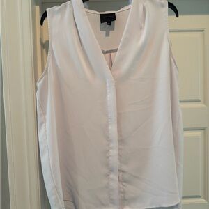 Ann Taylor Sleeveless V-Neck Top in white with a pink hue